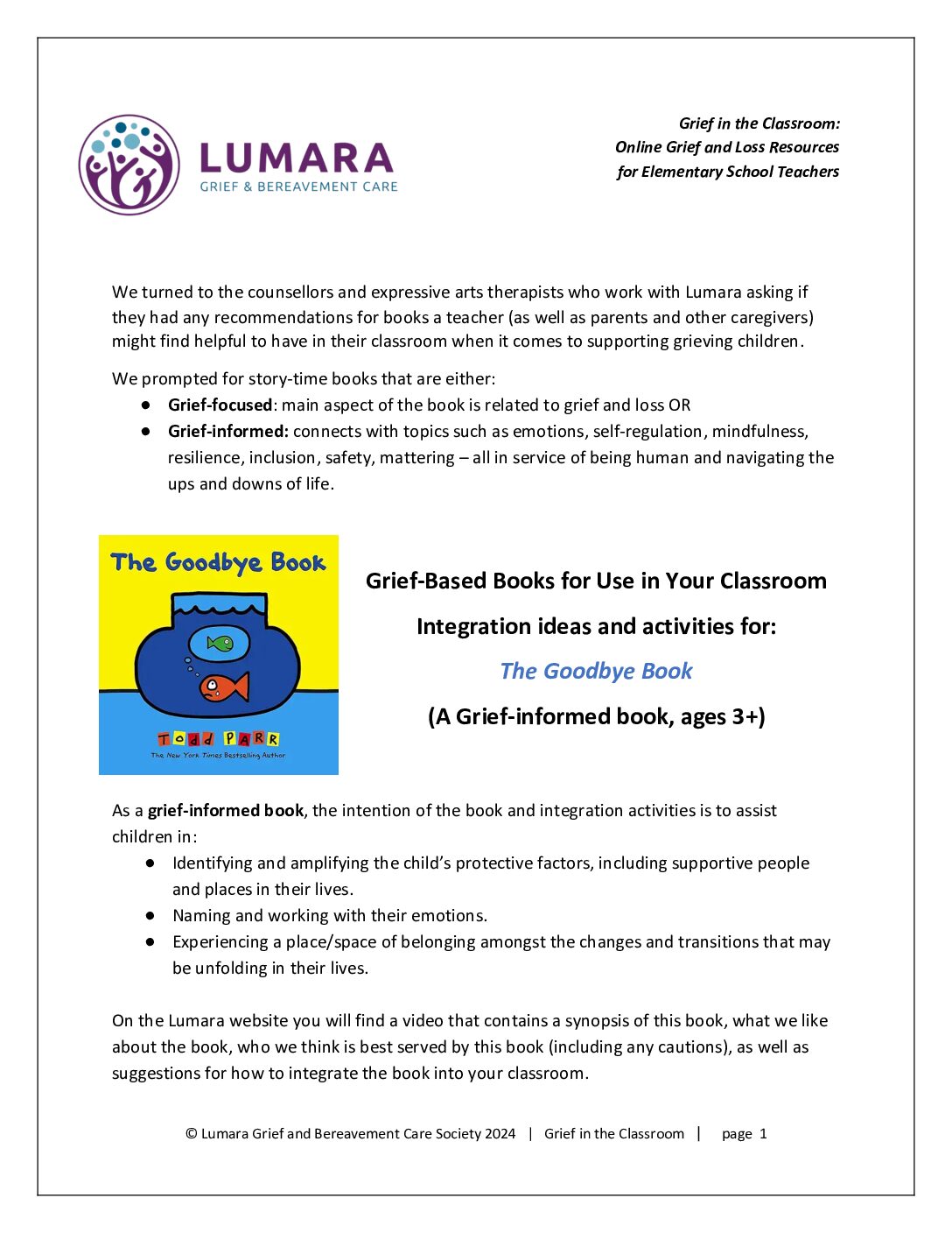 Integration Activities for The Goodbye Book