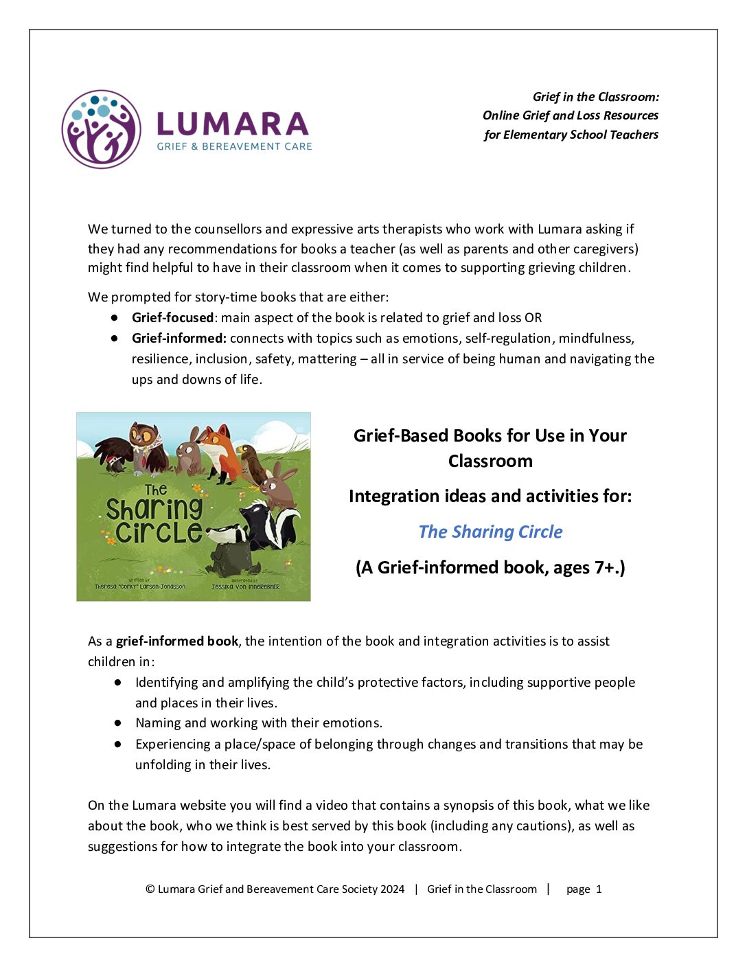 Integration Activities for The Sharing Circle