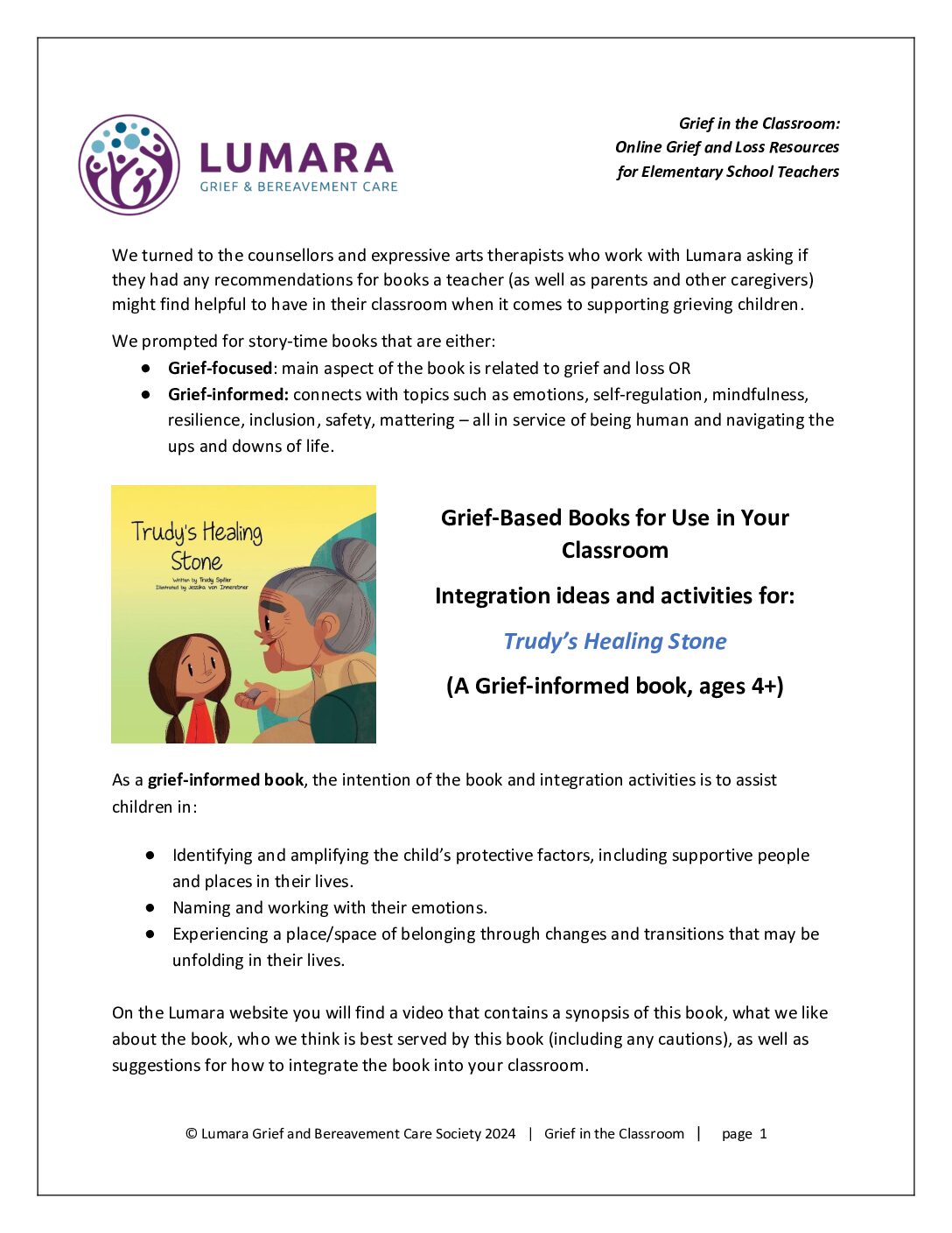 Integration Activities for Trudy_s Healing Stone